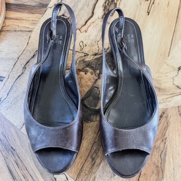 Alex Marie Rachel Fudge Brown Leather Open Toe Slingback Platform, Women's 9M - Picture 2 of 7